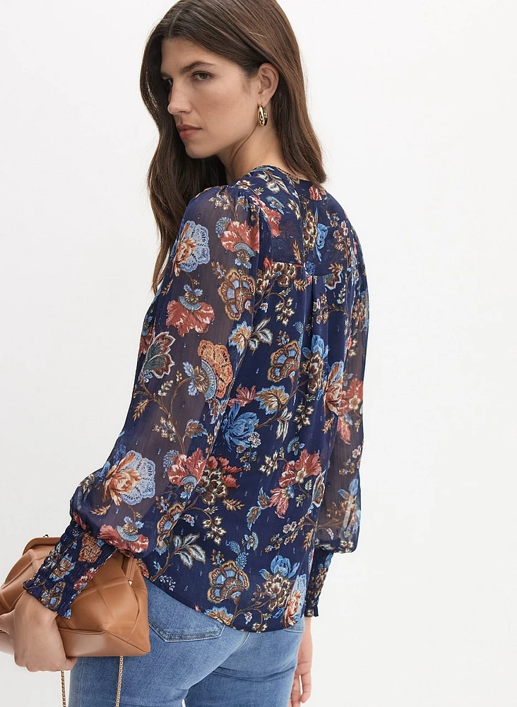 Floral Split Neck Blouse