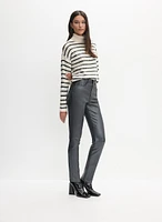 Coated Metallic Slim-Leg Pants