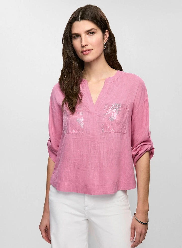 Blouse en lin avec poches à sequins