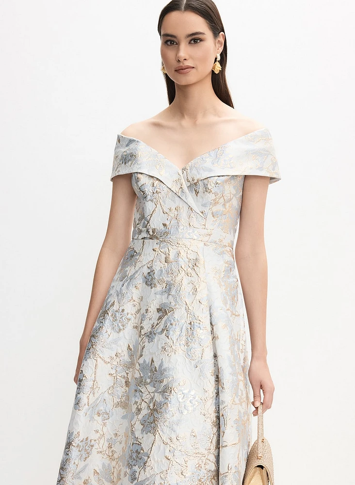 Floral Jacquard Ballgown Dress