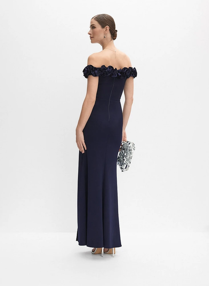 Satin Rosette Appliqué Dress