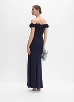 Satin Rosette Appliqué Dress