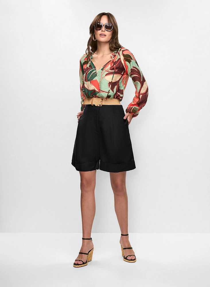 Blouse à manches bouffantes et short en mélange de lin