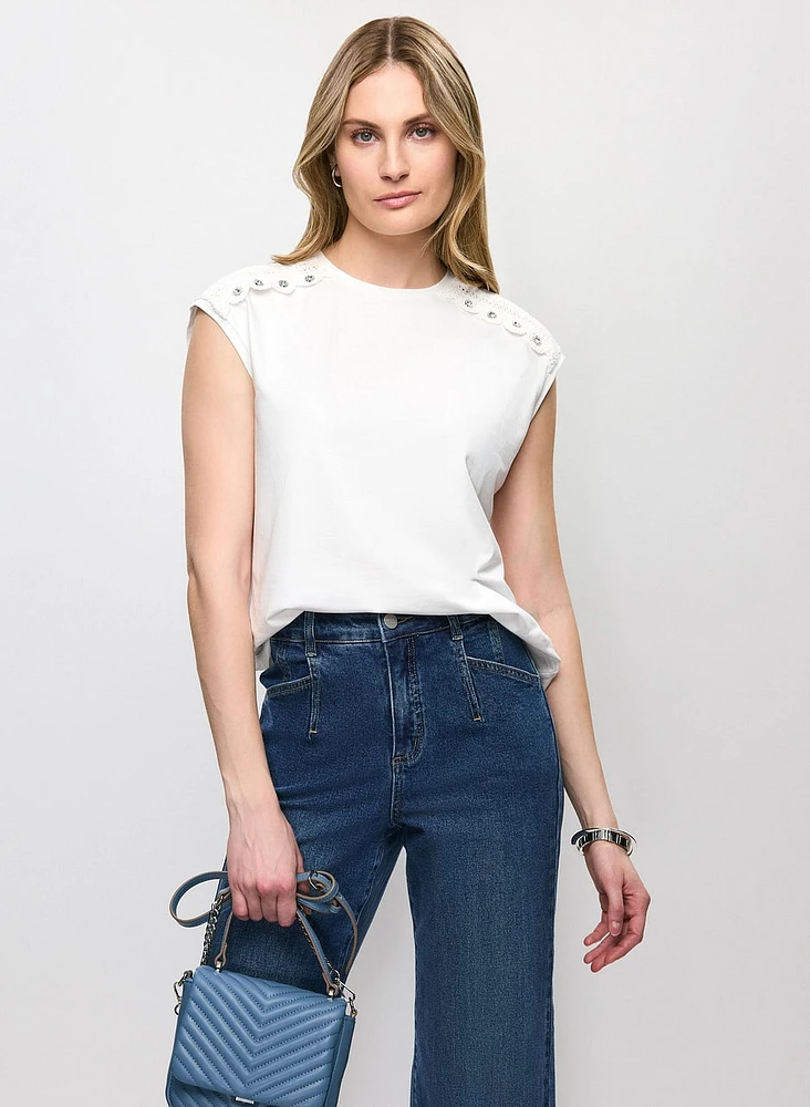 Crotchet Detail Short Sleeve Top