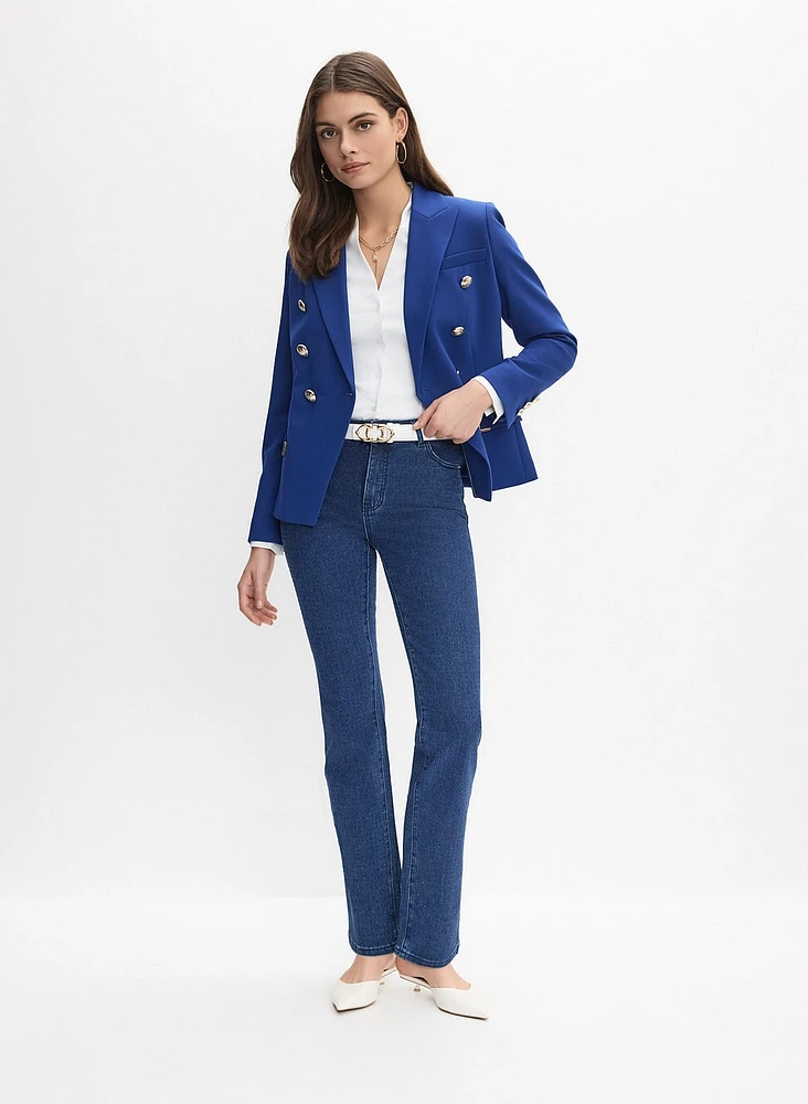 Double Breasted Blazer & Embellished Straight-Leg Jeans