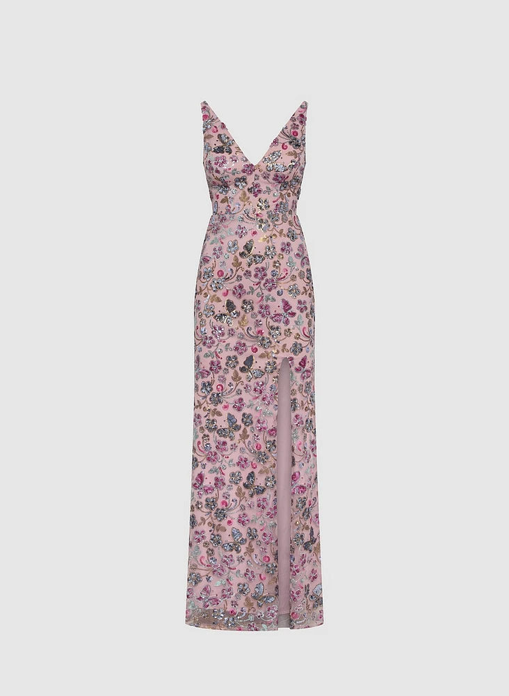 Robe à motif floral en paillettes