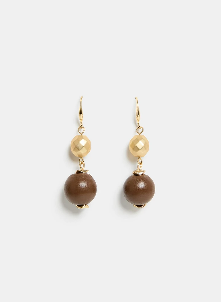 Wooden Bead Drop Earrings