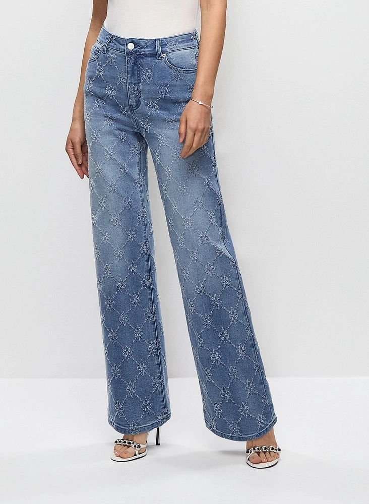 Distressed Detail Wide Leg Jeans