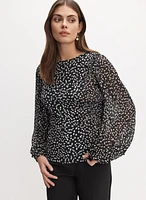 Polka Dot Plisse Sleeve Top