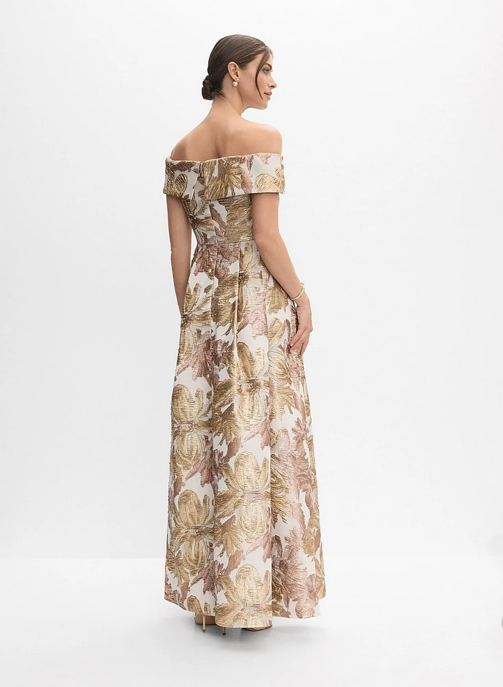 Robe florale en jacquard métallique