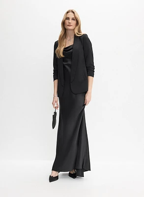 Rolled Sleeve Jacket & Pleated Satin Evening Dress