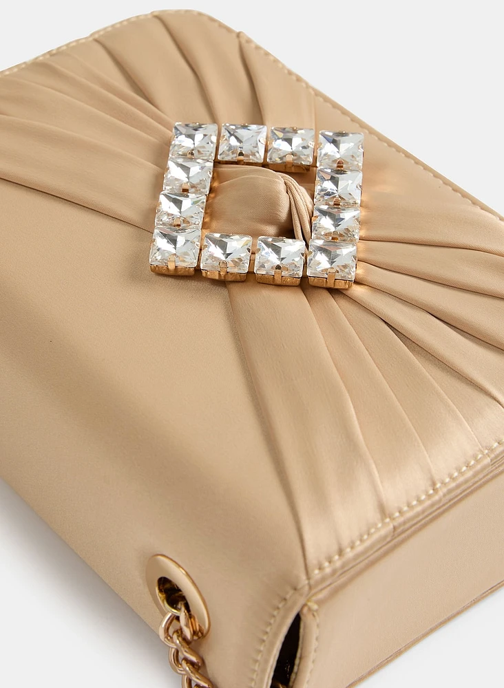 Stone Embellished Satin Clutch