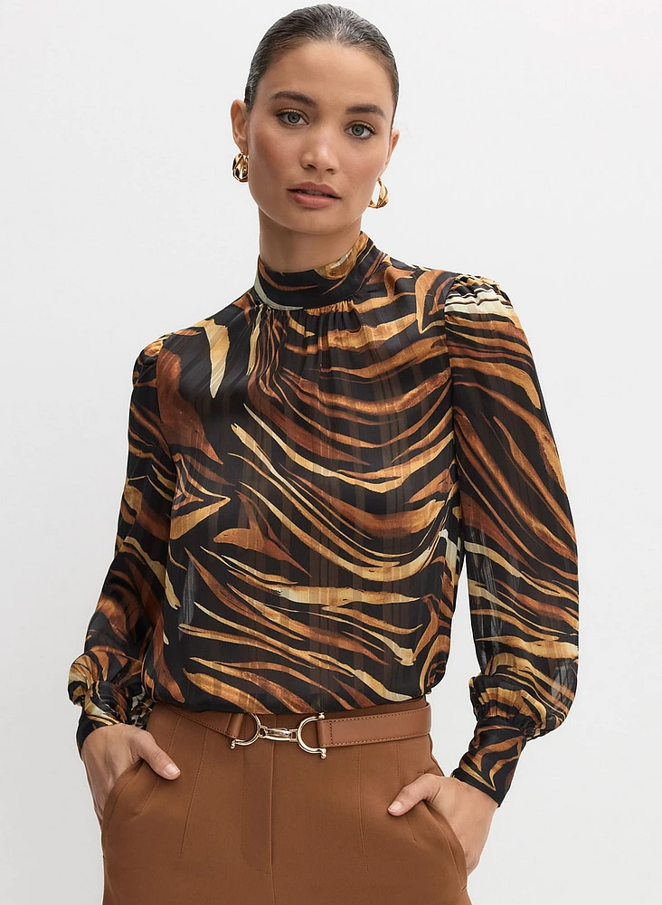 High Neck Animal Print Blouse