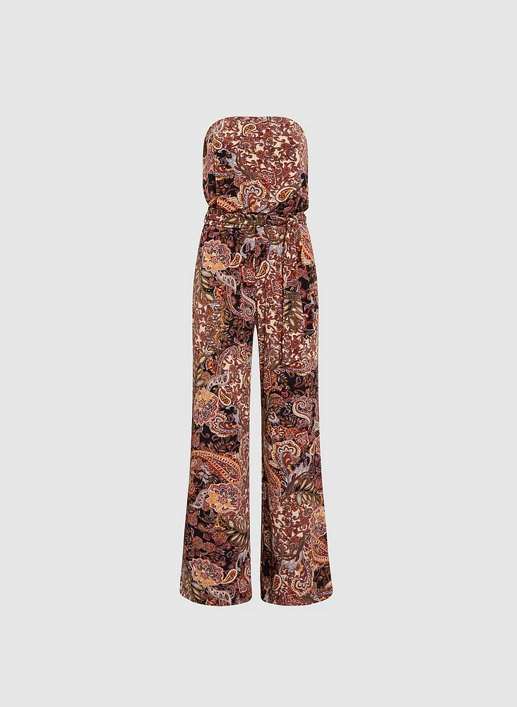 Strapless Paisley Print Jumpsuit