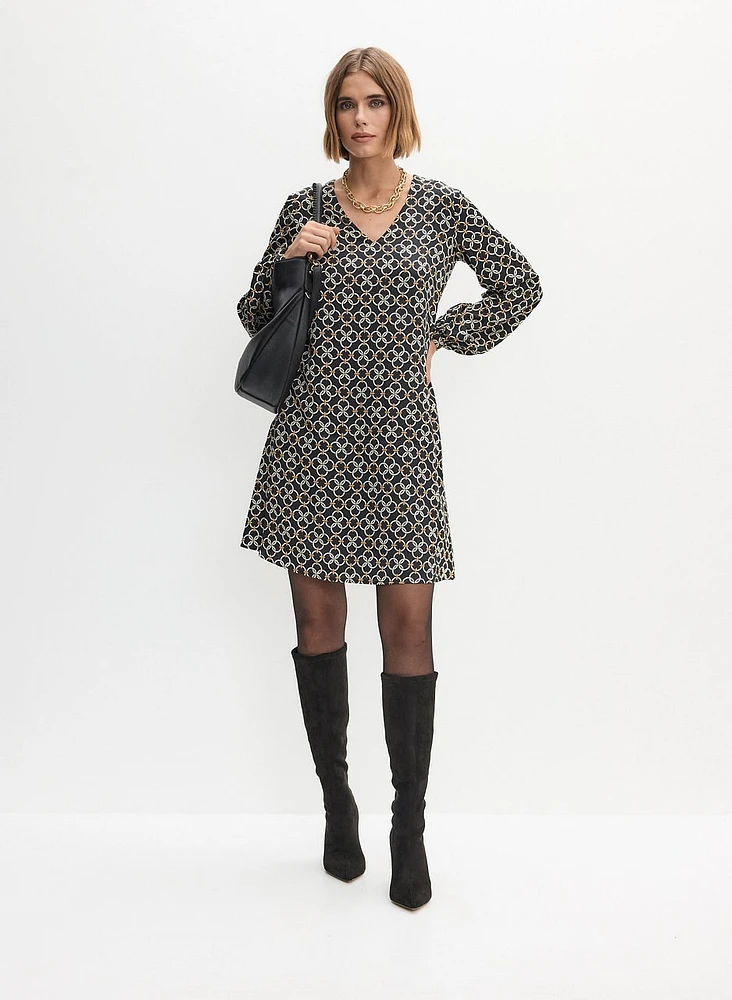 Geometric Print Long Sleeve Dress