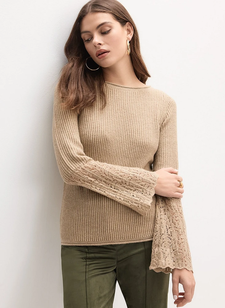 Pointelle & Rib Knit Sweater