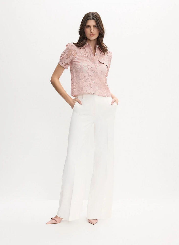 Pearl Button Lace Blouse