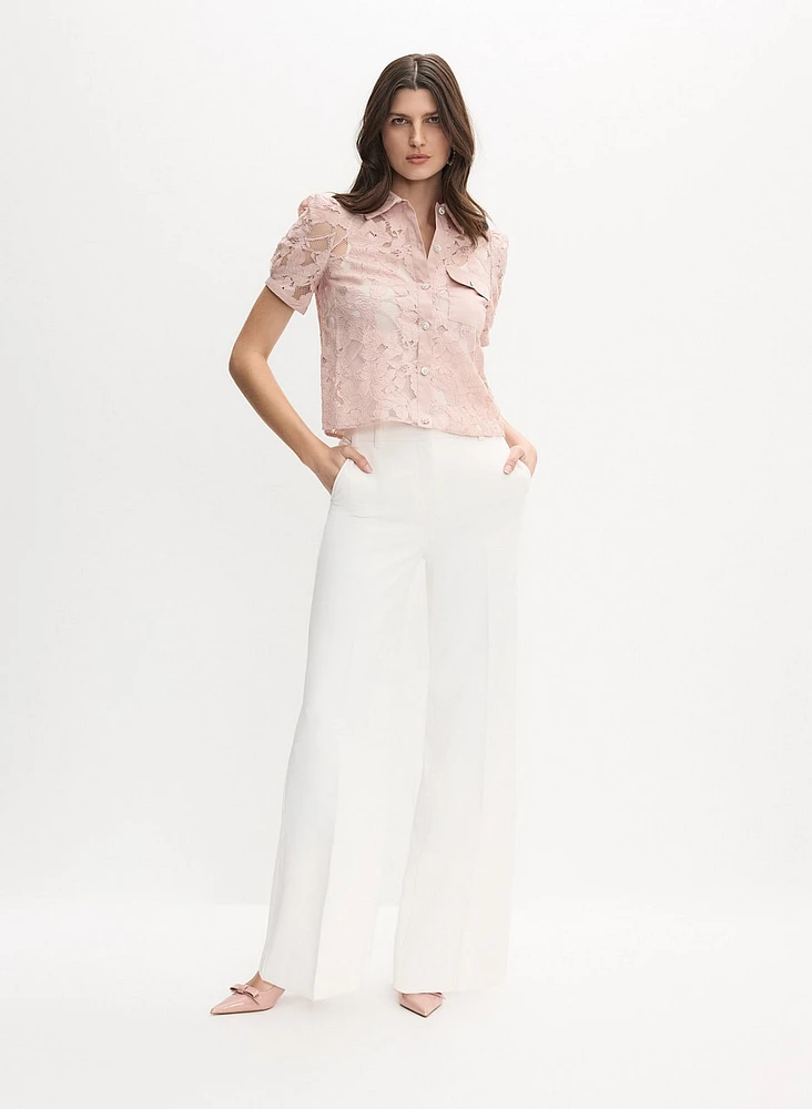 Buttoned Lace Blouse & Soho Wide-Leg Pants