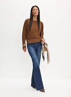 Geometric Stitch Sweater & Flare Leg Jeans