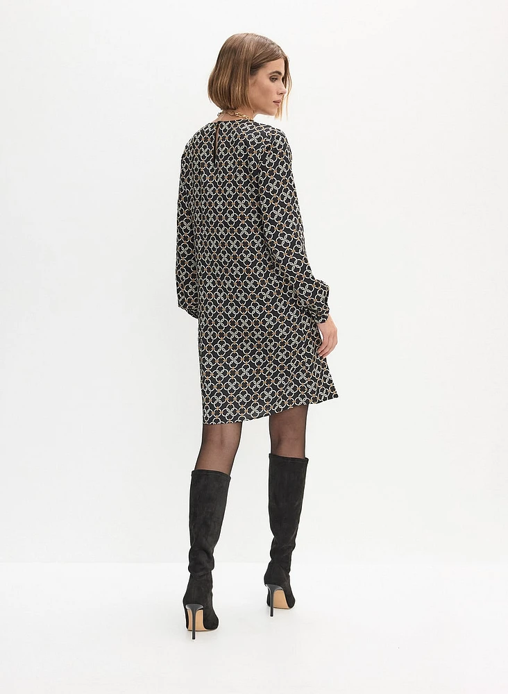 Geometric Print Long Sleeve Dress