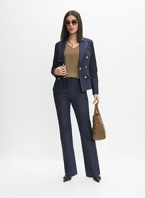 Contrast Stitch Denim Blazer & Sleeveless Crepe Blouse