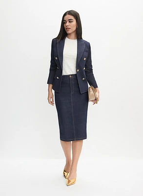 Contrast Stitch Denim Blazer & Denim Pencil Skirt