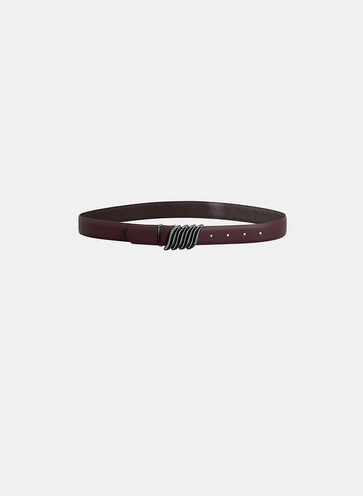 Ridged Buckle Vegan Leather Belt