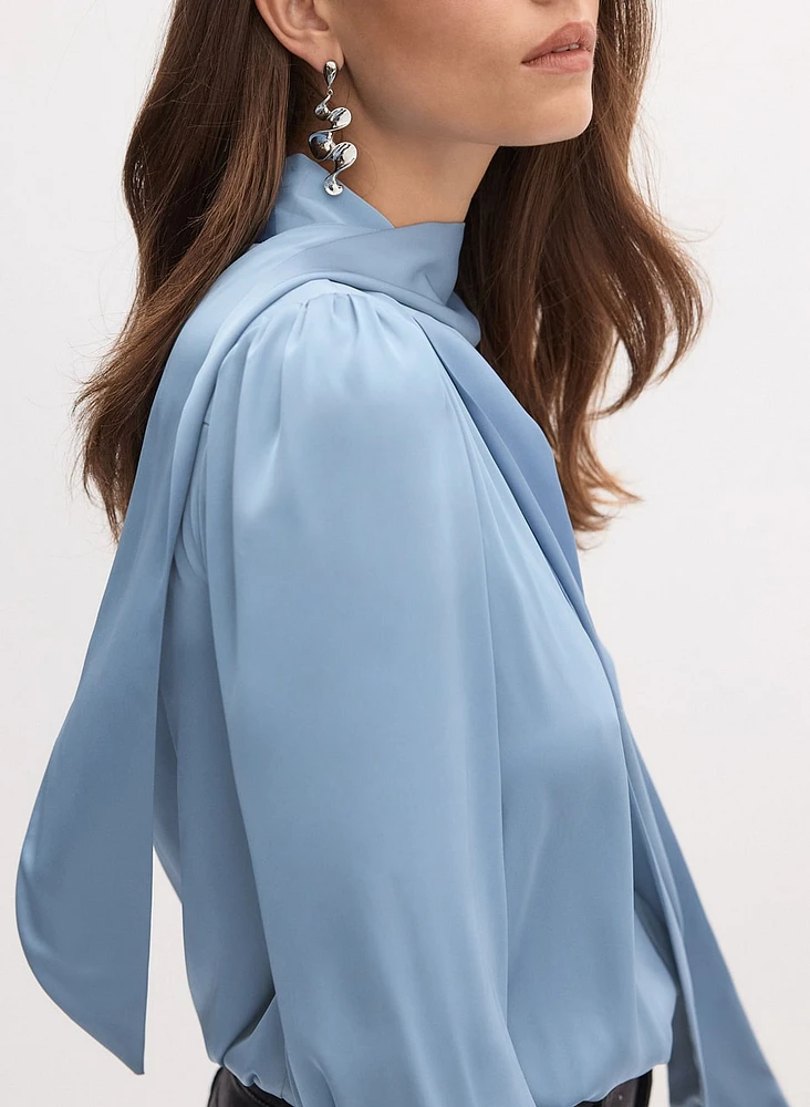 Satin Tie-Neck Blouse