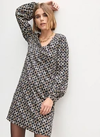 Geometric Print Long Sleeve Dress