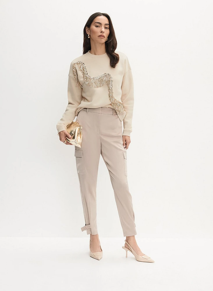 Sequin Detail Sweatshirt & Satin Buckle Detail Cargo Pants