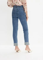 Pearl Embellished Straight-Leg Jeans