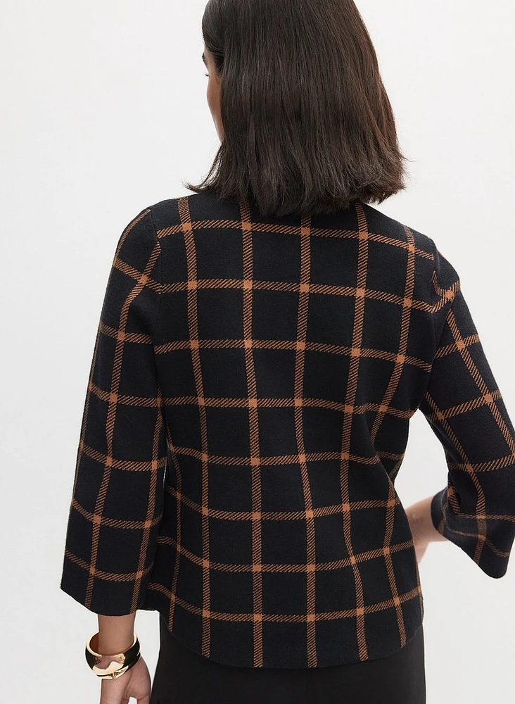 Plaid Raised Neck Cardigan