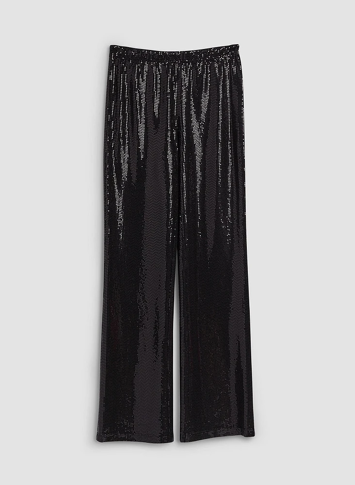 Pull-On Sequin Straight Leg Pants