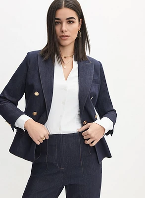 Blazer en denim à coutures contrastantes