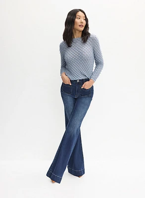 Bubble Knit Detail Sweater & Flare Leg Jeans