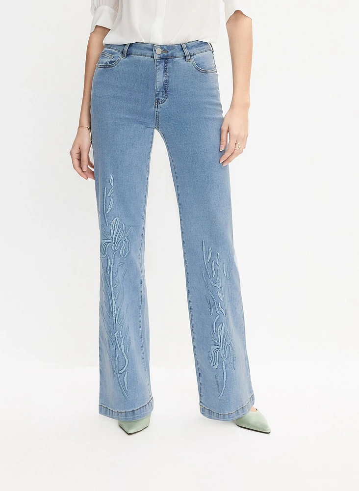 Embroidered Wide-Leg Jeans