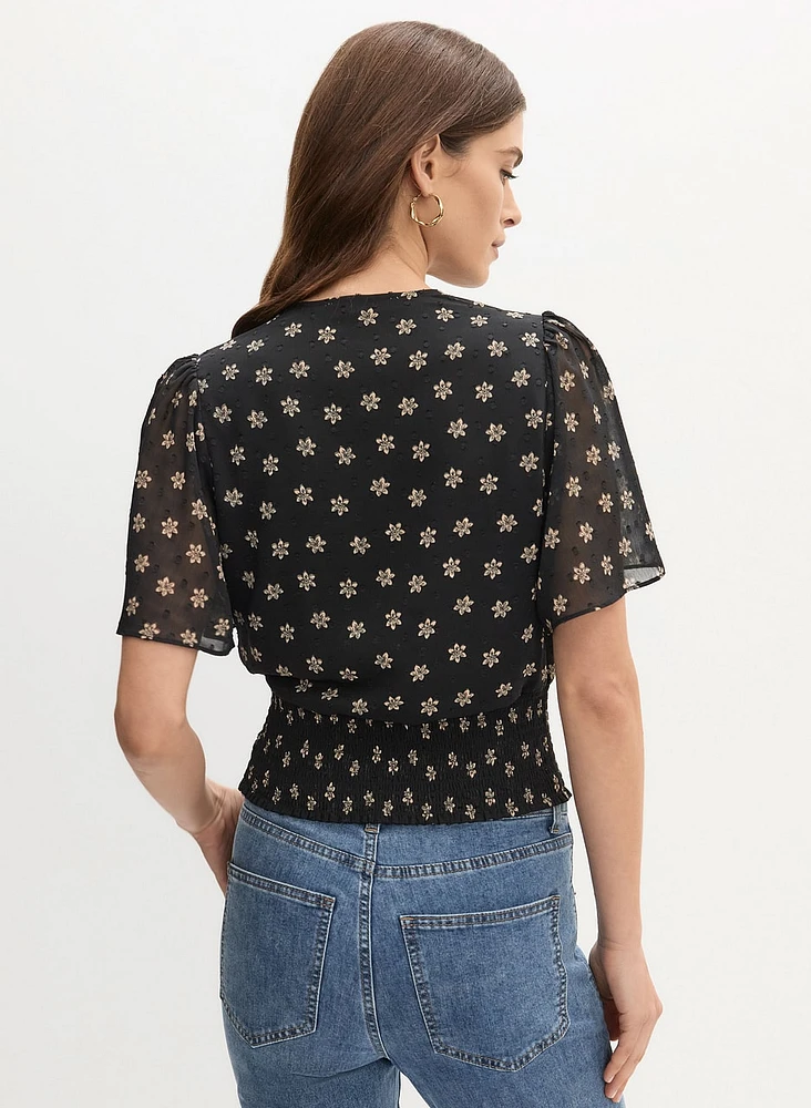 Blouse cache-coeur à motif floral