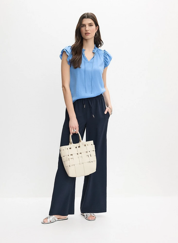 Drawstring Waist Wide-Leg Pants