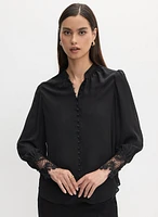 Button-Up Lace Detail Blouse