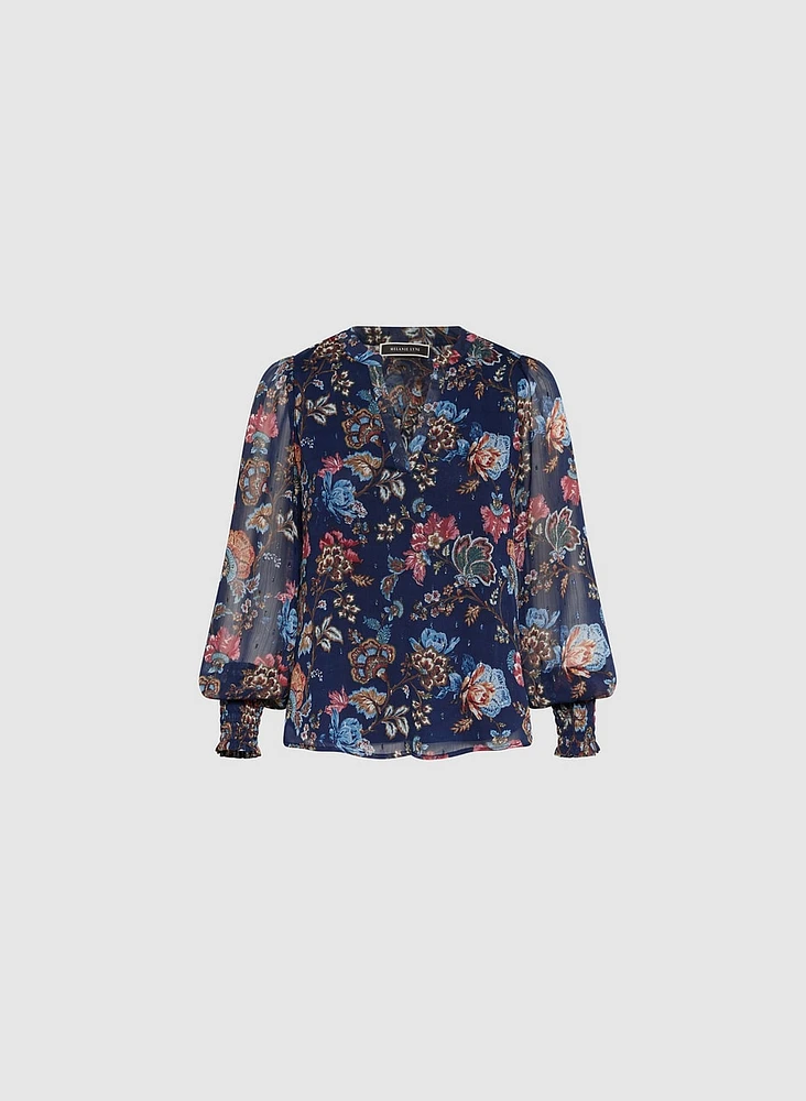 Floral Split Neck Blouse