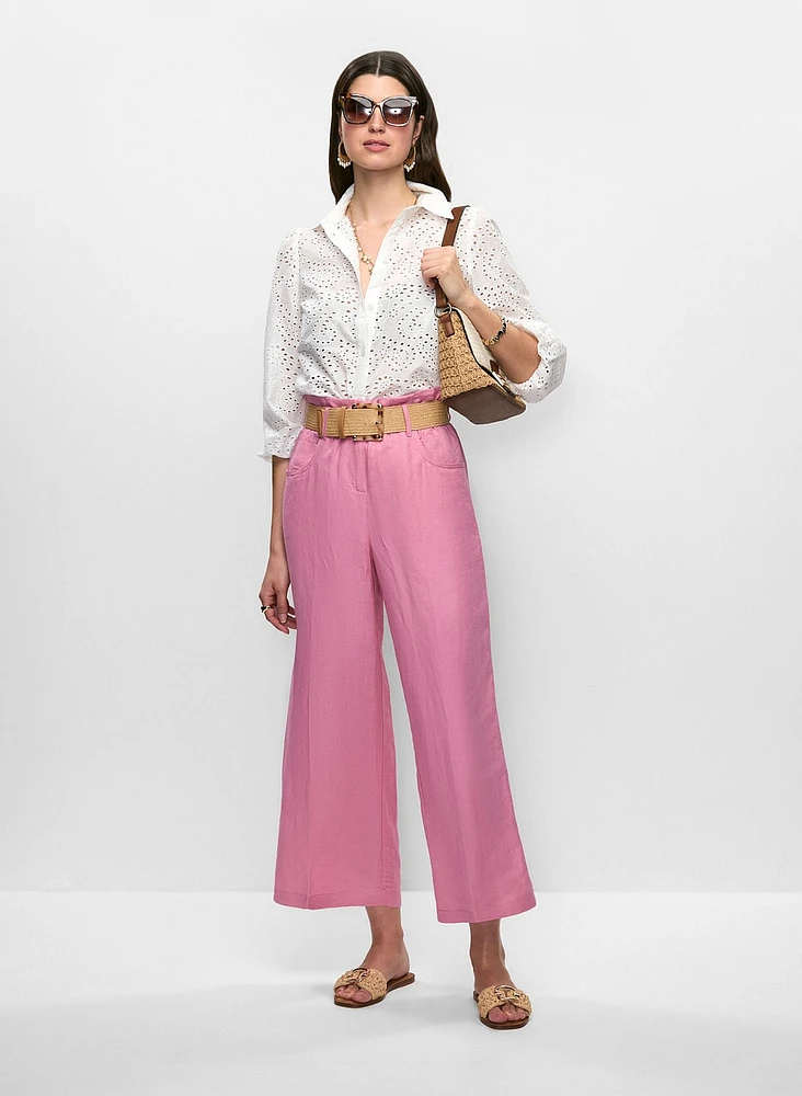 Blouse boutonnée à oeillets et pantalon en lin