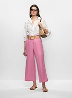 Button Down Eyelet Blouse & Linen Cropped Pants