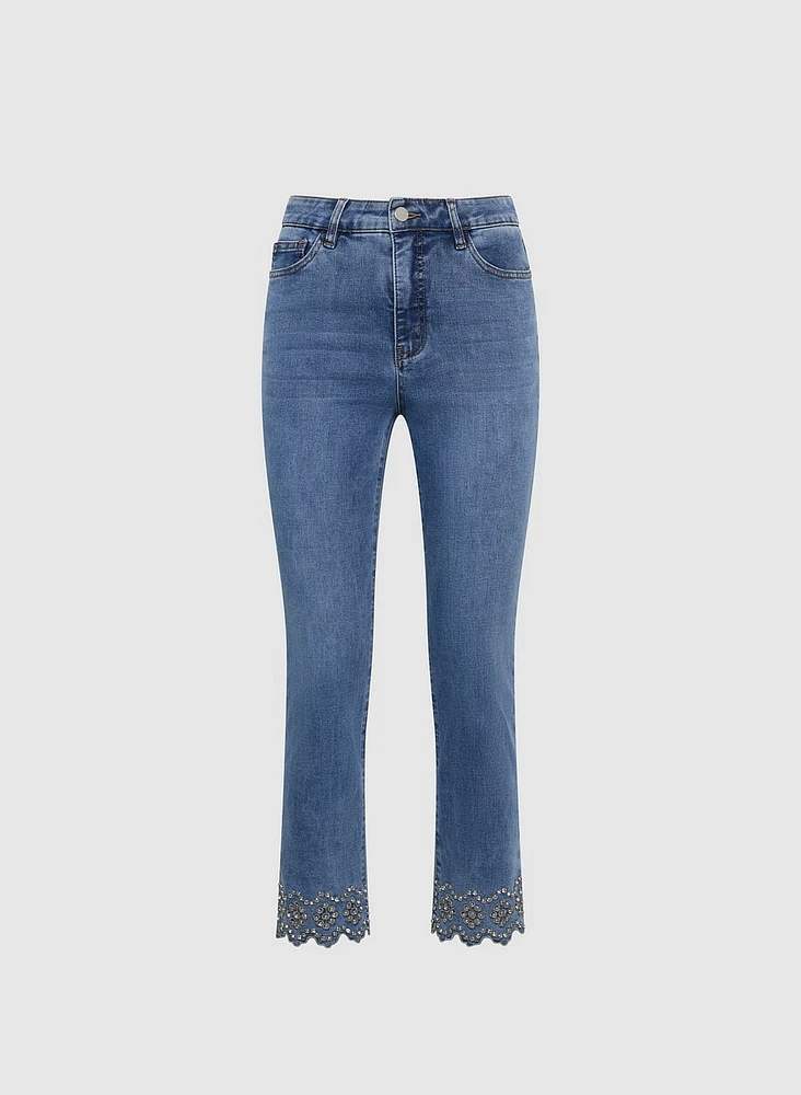 Embellished Hem Straight-Leg Jeans