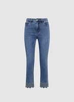 Embellished Hem Straight-Leg Jeans