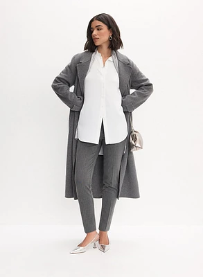 Belted Wool-Blend Coat & Straight Leg Pants