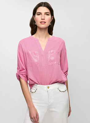 Blouse en lin avec poches à sequins
