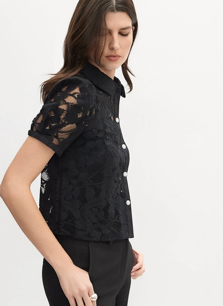 Pearl Buttoned Lace Blouse