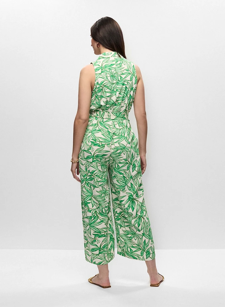 Palm Print Wide Leg Jumpsuit