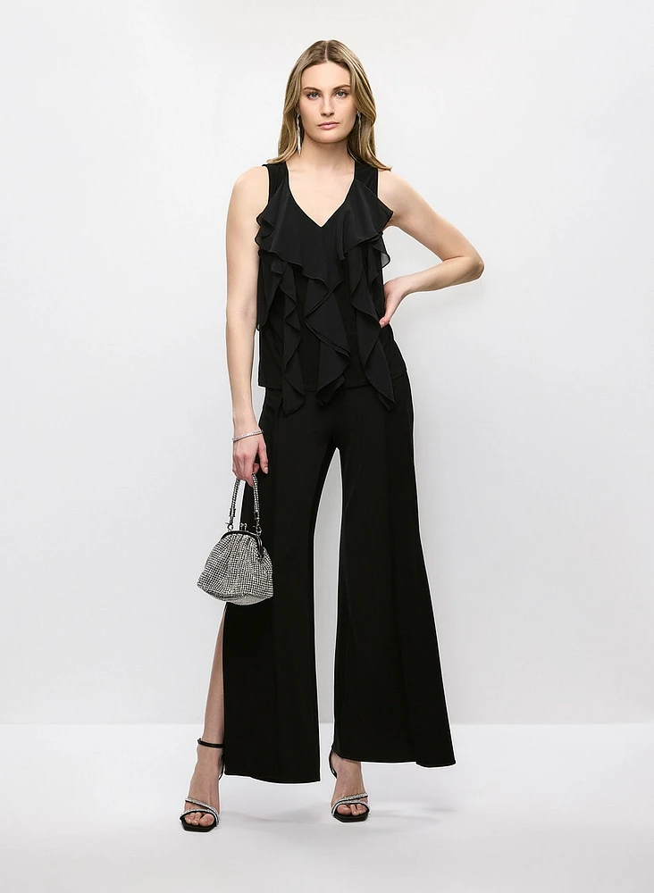 Cascading Ruffle Top & Slit Flare Leg Pants