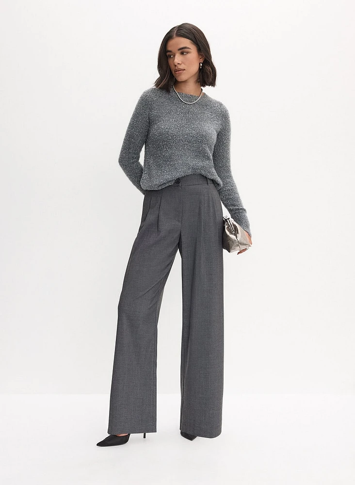 Metallic Detail Sweater & Wide Leg Pleated Pants